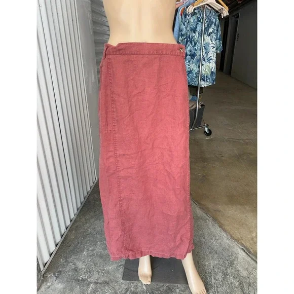 SMITH & HAWKEN Linen Skirt Womens 16 Red Clay Midi Wrap Button Casual - Picture 1 of 9